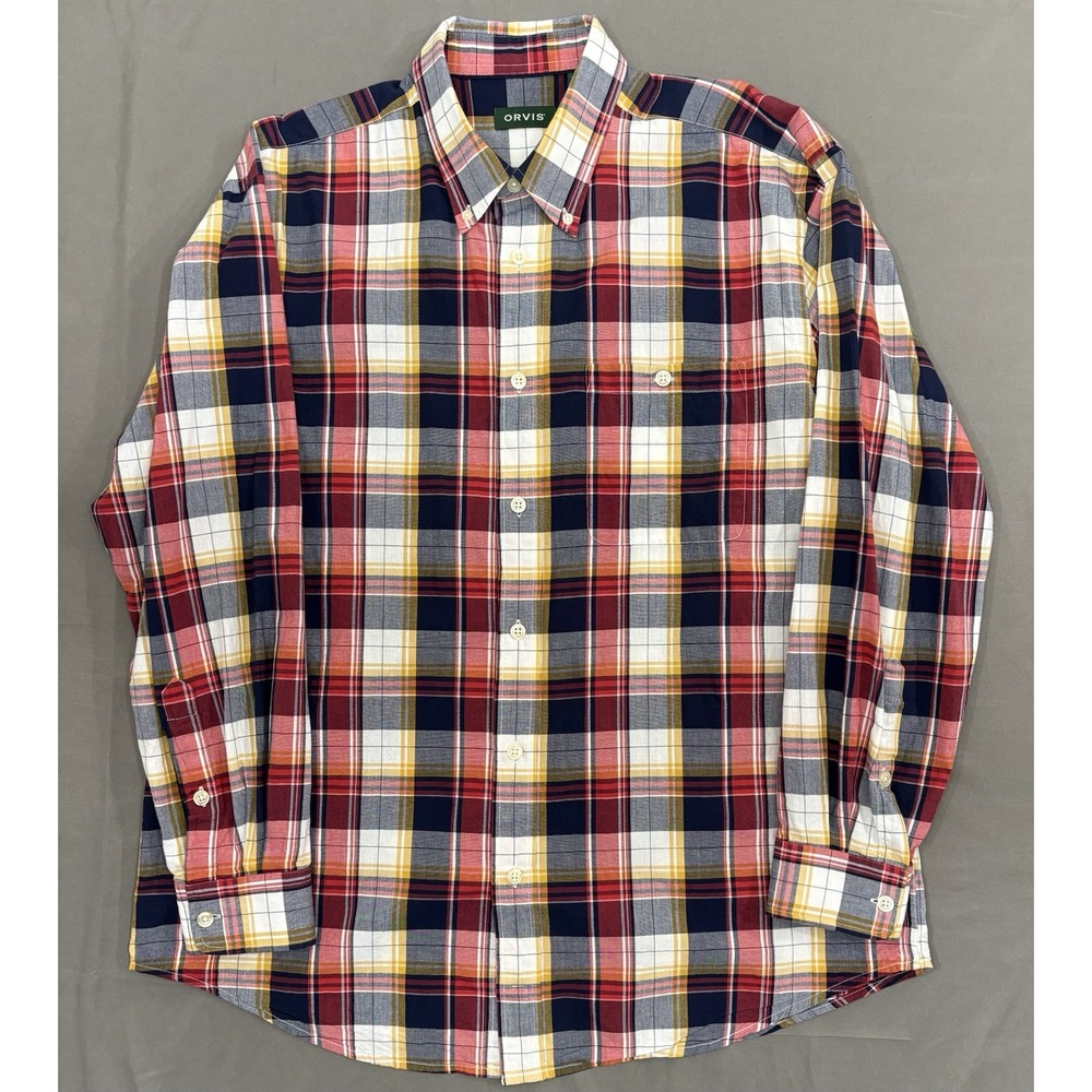 Orvis Classic Fit Dress Shirt Men  XL Plaid Pocket Button-Down Wrinkle Free